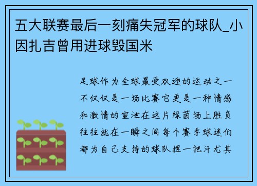 五大联赛最后一刻痛失冠军的球队_小因扎吉曾用进球毁国米