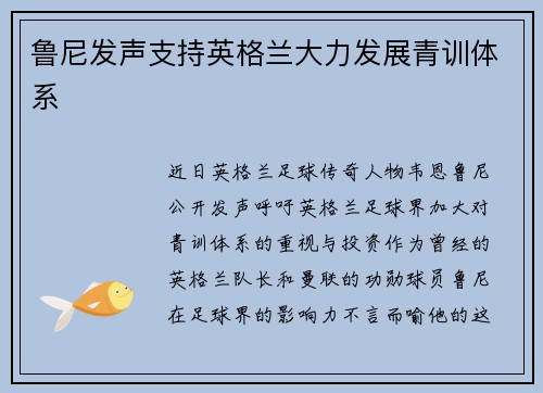鲁尼发声支持英格兰大力发展青训体系