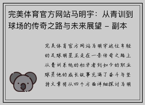 完美体育官方网站马明宇：从青训到球场的传奇之路与未来展望 - 副本