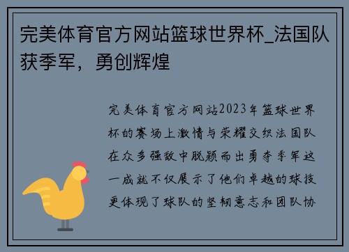 完美体育官方网站篮球世界杯_法国队获季军，勇创辉煌