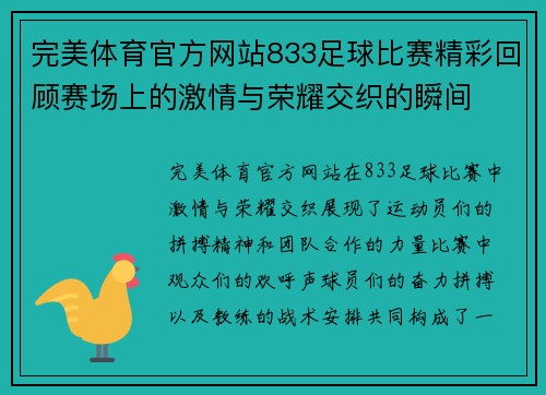 完美体育官方网站833足球比赛精彩回顾赛场上的激情与荣耀交织的瞬间