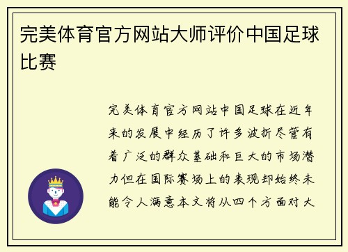 完美体育官方网站大师评价中国足球比赛